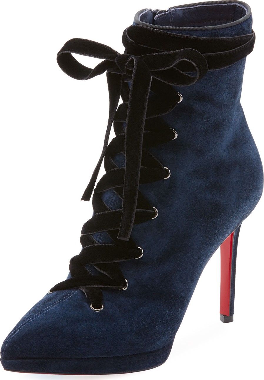 Christian Louboutin Circus Nana Lace-Up Suede Red Sole Booties