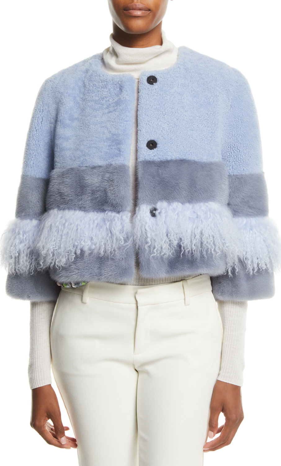 Gorski Colorblock Lamb Shearling & Mink-Fur Jacket Gorski Colorblock Lamb Shearling & Mink-Fur Jacket