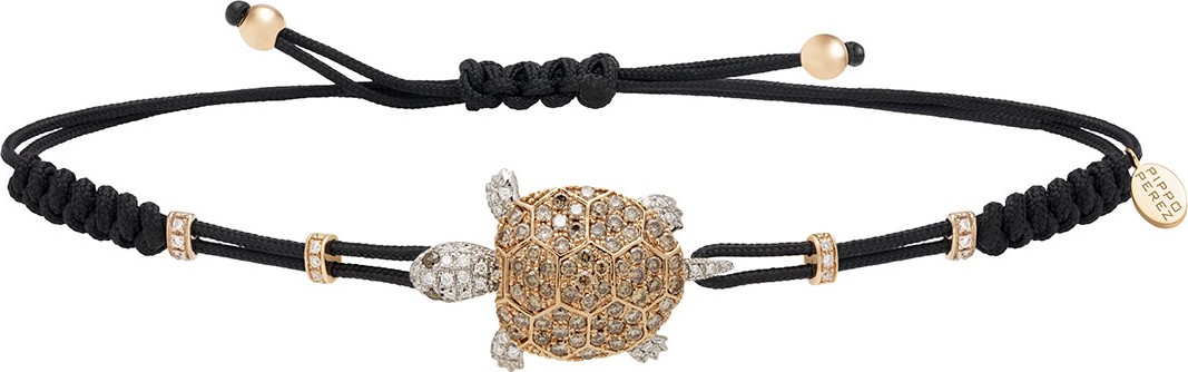 Pippo Perez Pull-Cord Bracelet with Brown Diamond Turtle in 18K Gold