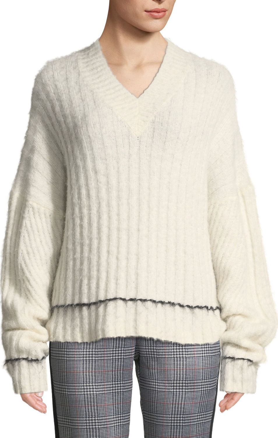 Helmut Lang Brushed Wool-Alpaca V-Neck Sweater