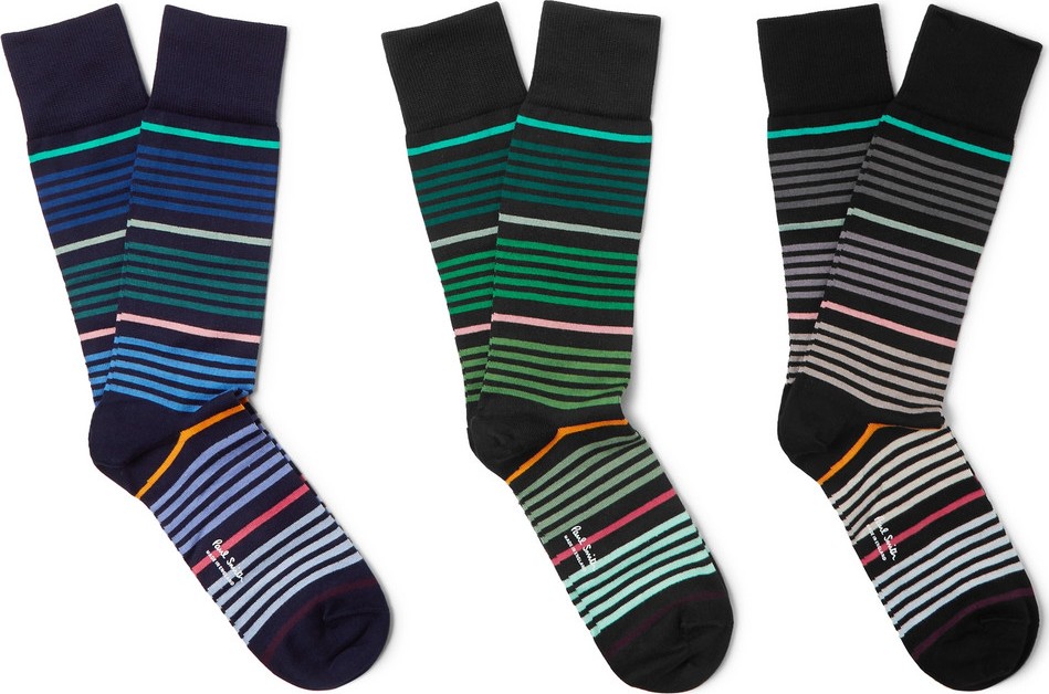 Paul Smith Three-Pack Striped Stretch Cotton-Blend Socks