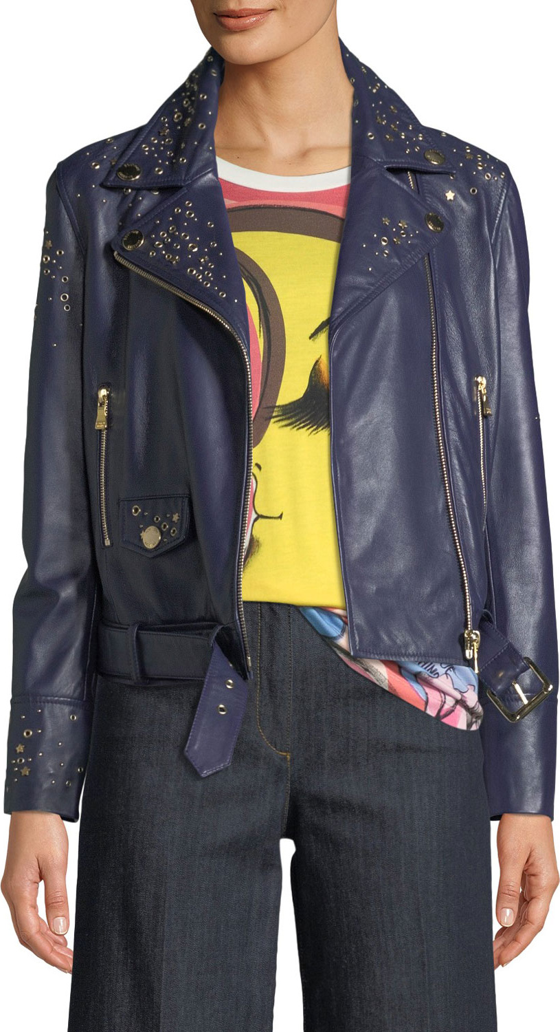 Boutique Moschino Studded Leather Motorcycle Jacket