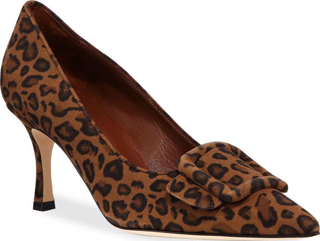 Manolo Blahnik Maysale Suede Pointed-Toe Buckle Pumps