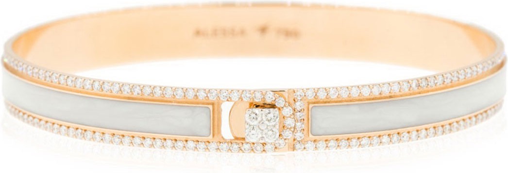 Alessa Jewelry Spectrum Painted 18k Rose Gold Bangle w/ Diamonds, White, Size 16