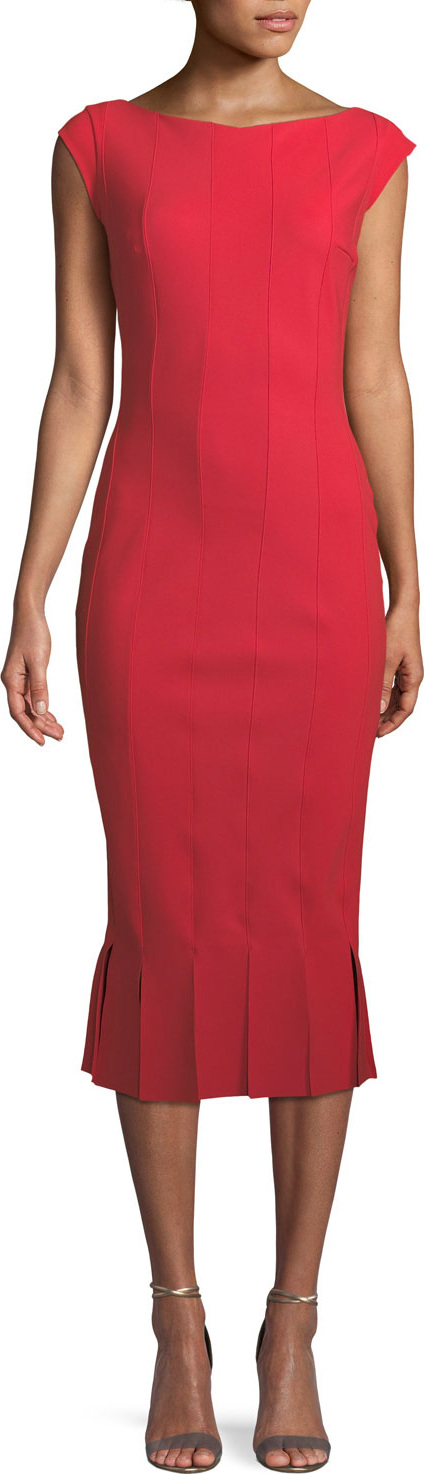 La Petite Robe di Chiara Boni Radka Cap-Sleeve Cocktail Dress w/ Stripped Hem