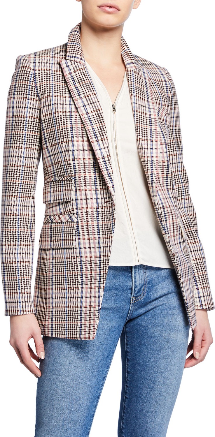 Veronica Beard Fuller Check Single-Button Dickey Jacket