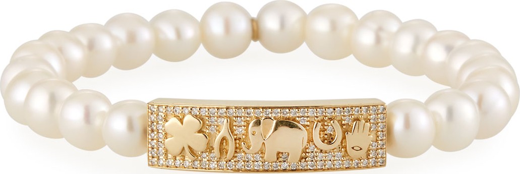 Sydney Evan 14k Diamond & Pearl Luck Tableau Bracelet