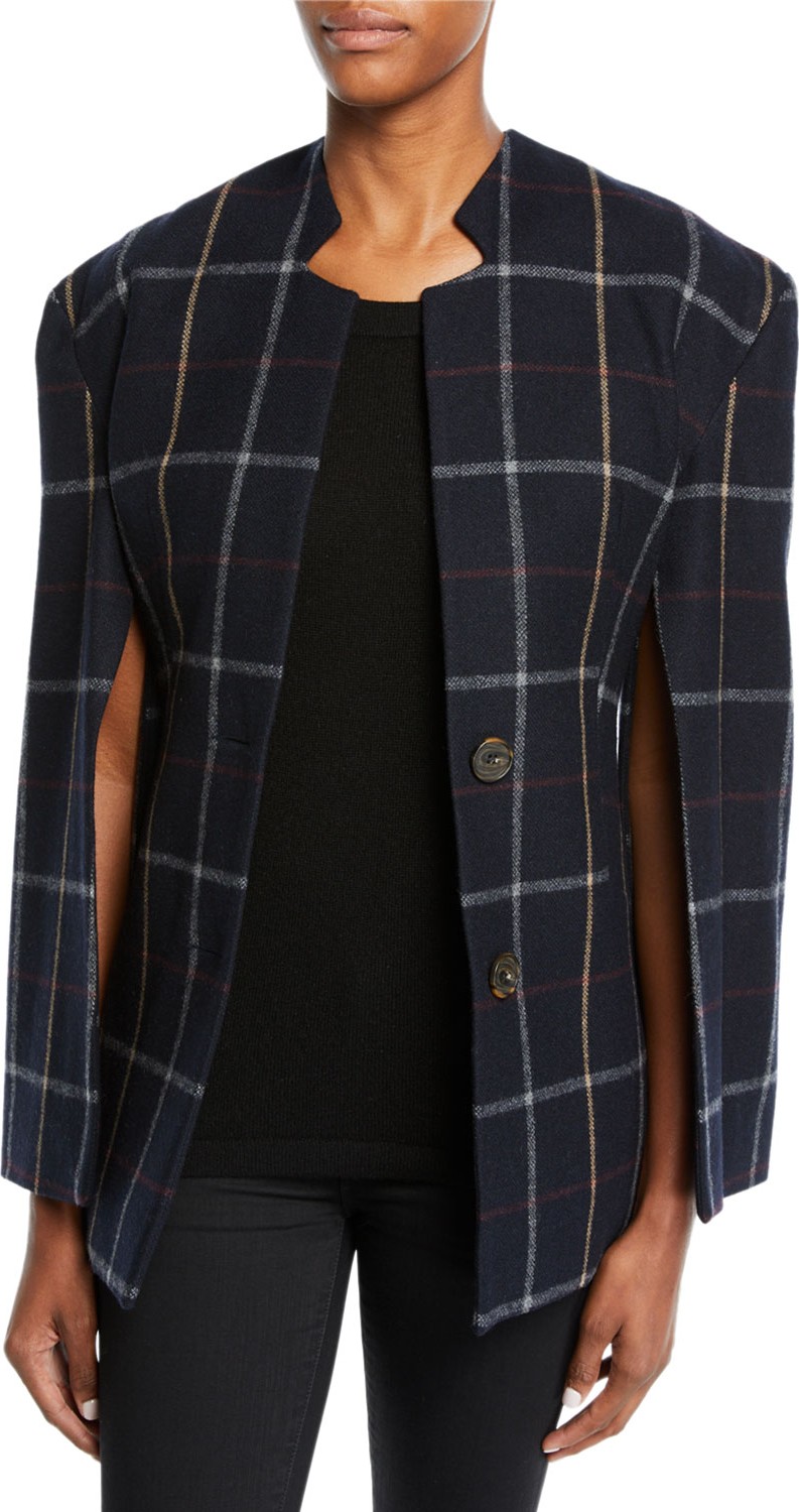 A.W.A.K.E Fitted Notch-Collar Check Jacket with Open Sleeves