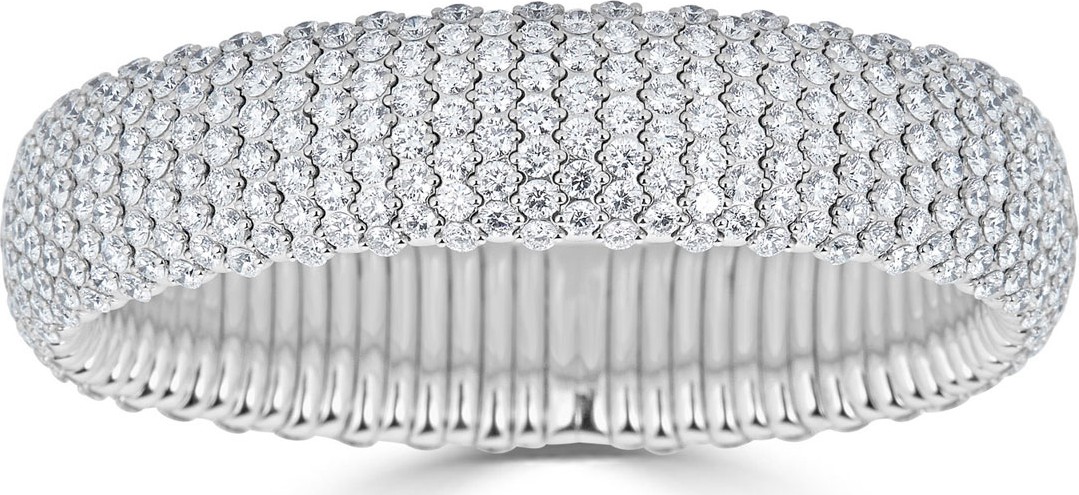 ZYDO Stretch 18k White Gold & Wide Diamond Bracelet, 19.02tcw