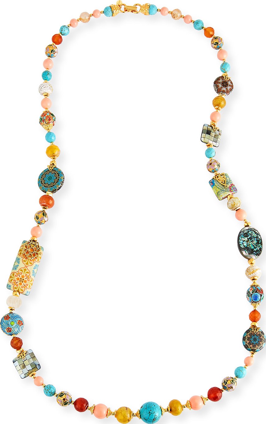 Jose & Maria Barrera Long Beaded Necklace w/Mixed Stations, 36"