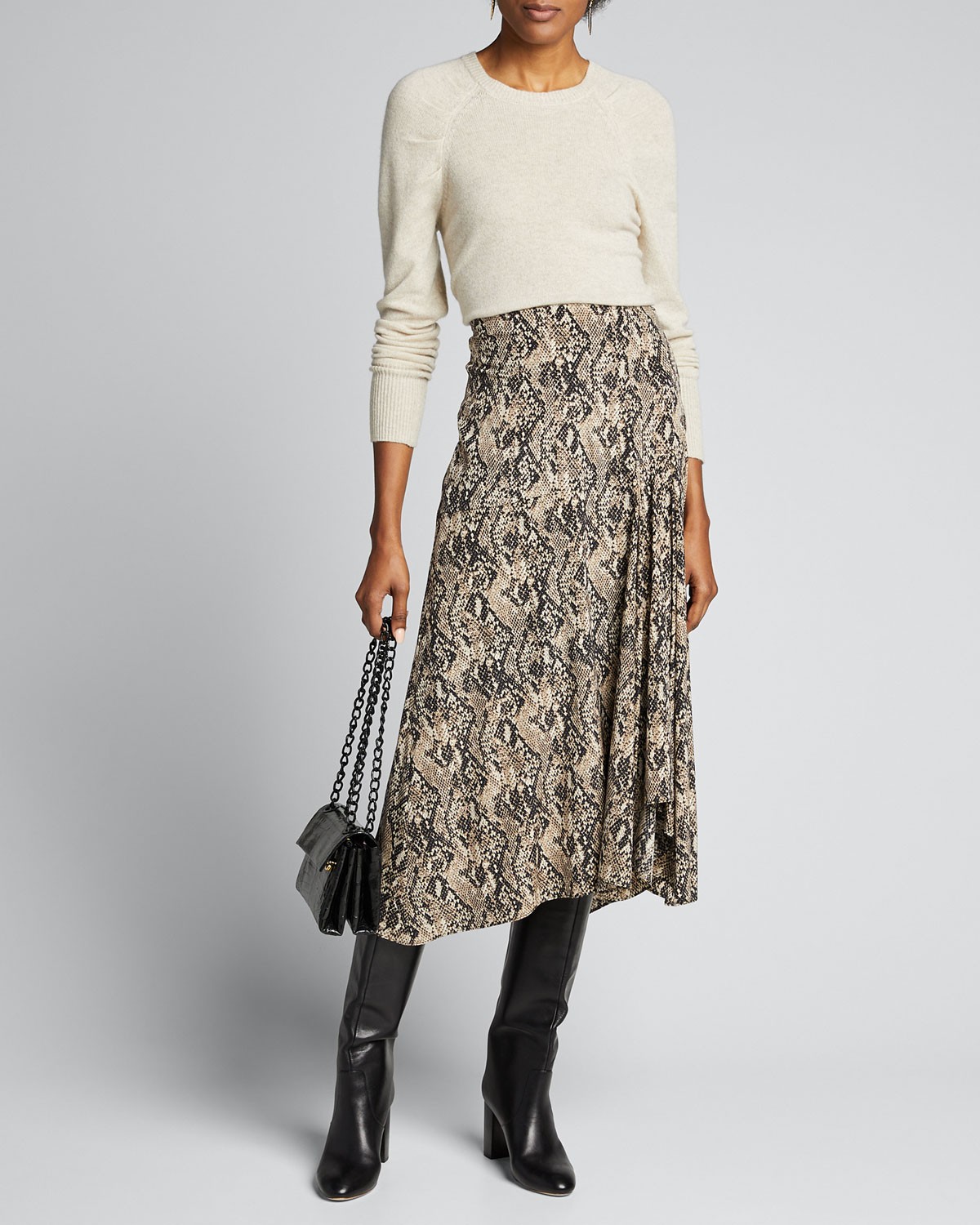 Veronica Beard Ramos Snake-Print Midi Skirt