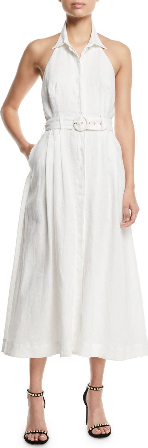 Zimmermann Primrose Belted Halter Midi Dress