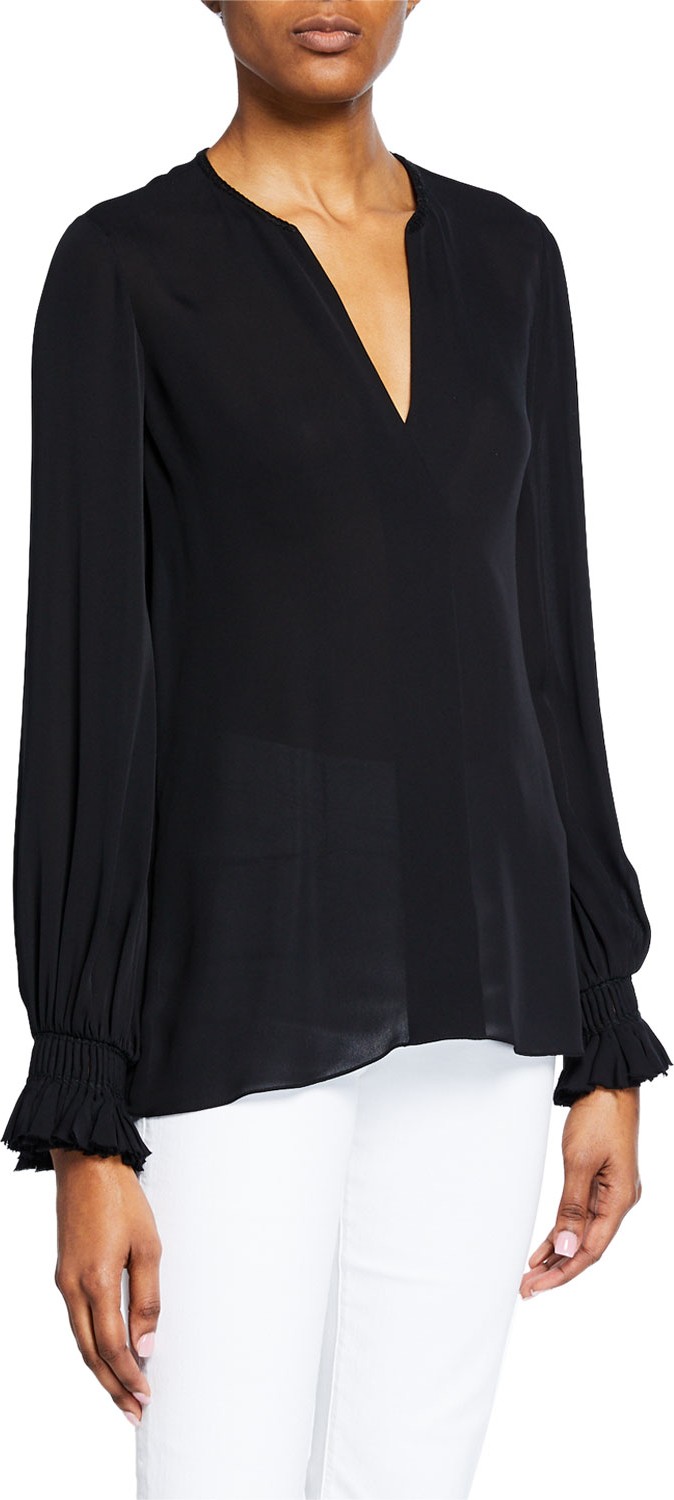 KOBI HALPERIN Miley V-Neck Long-Sleeve Blouse