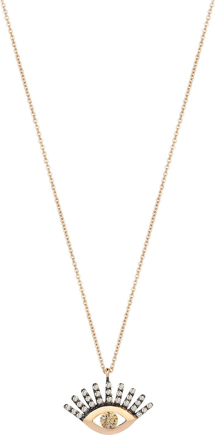 Kismet by Milka 14k Rose Gold Protect Me Evil Eye Diamond Necklace, Champagne