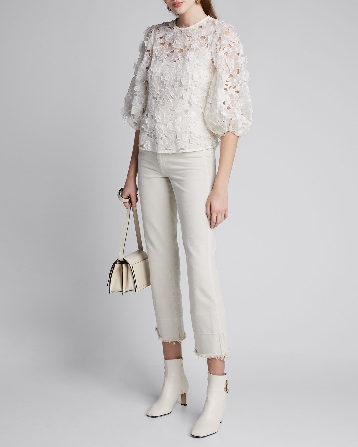 Zimmermann Super Eight Applique Blouson-Sleeve Blouse