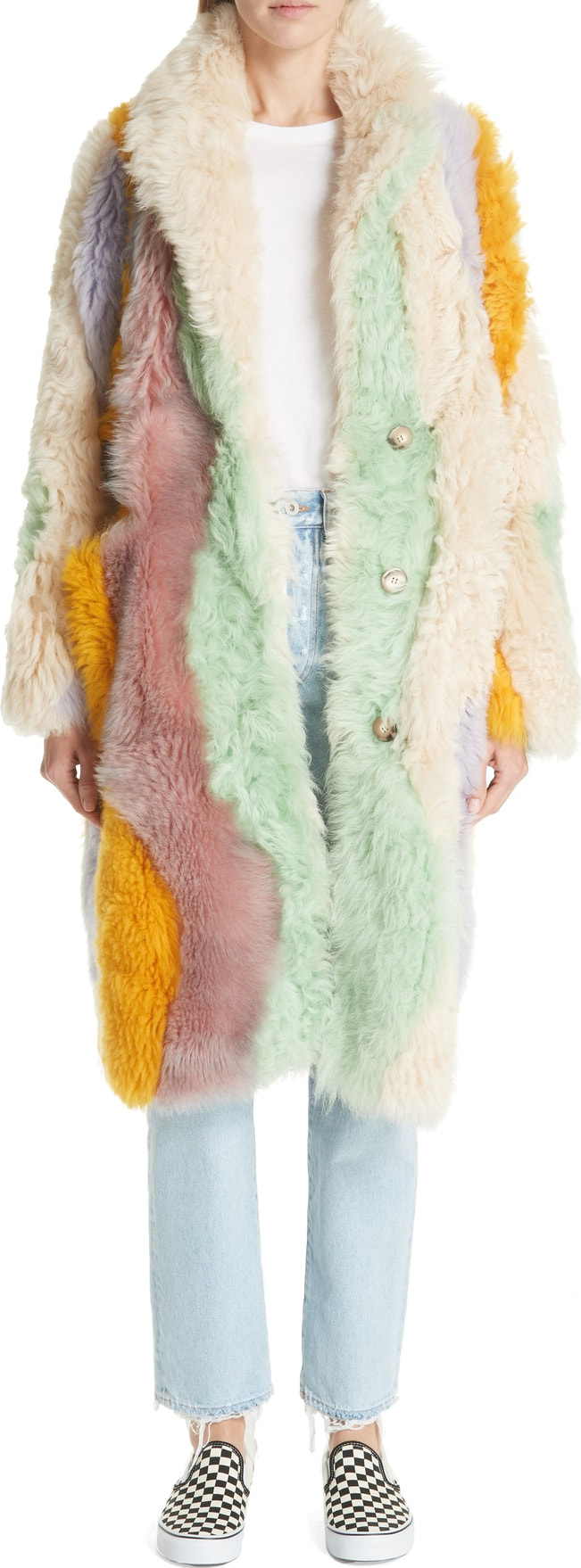 Sandy Liang Wavy Patchwork Reversible Genuine Shearling Coat