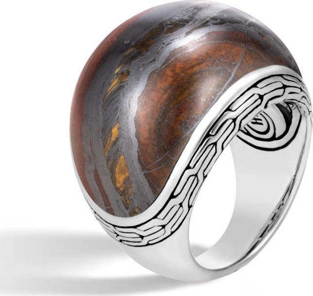 John Hardy Classic Chain Dome Ring with Tiger Iron, Size 6