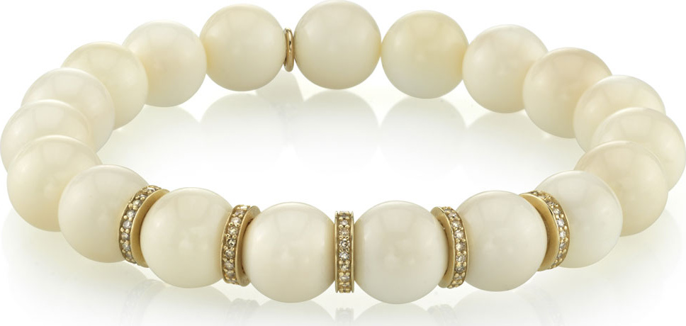 Sheryl Lowe Beaded White Bone Bracelet w/ Diamond Rondelles