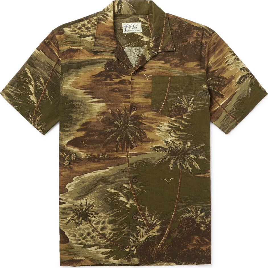 Rrl Slim-Fit Camp-Collar Printed Linen-Blend Shirt