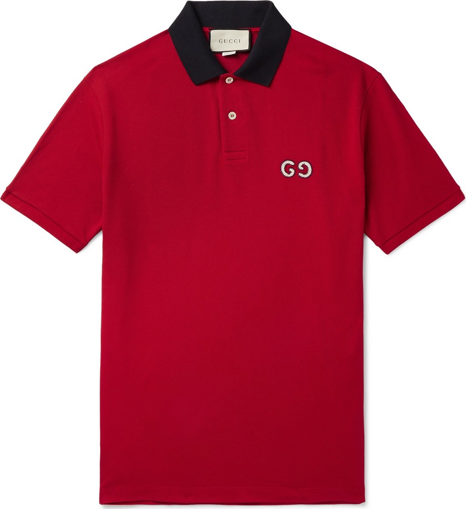 Gucci Logo-Embroidered Stretch-Cotton Piqué Polo Shirt