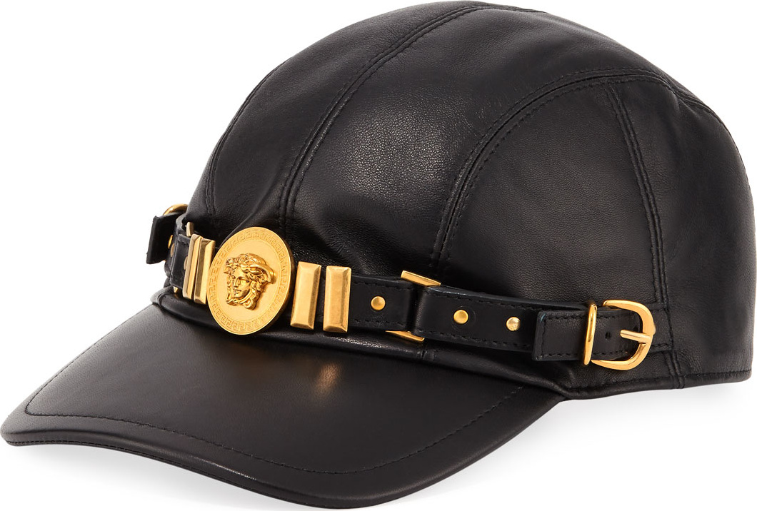 Versace Collection Leather Baseball Cap with Medusa Medalion