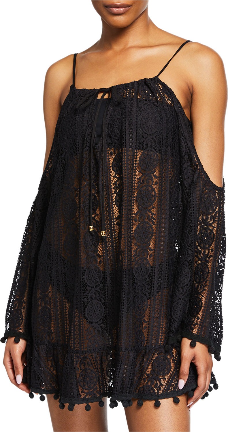 PilyQ Valentina Lace Cold-Shoulder Coverup Dress
