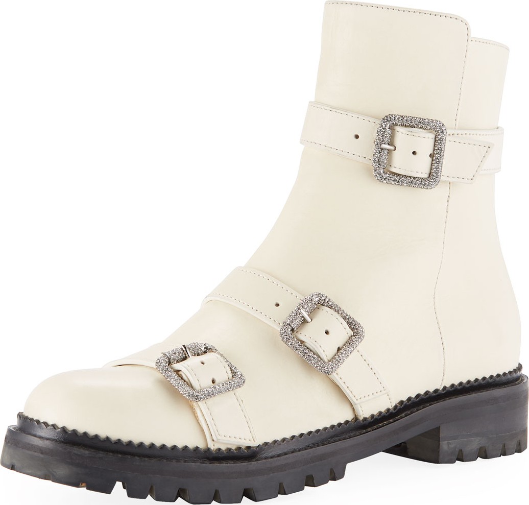 Jimmy Choo Hank Triple-Strap Leather Moto Boots