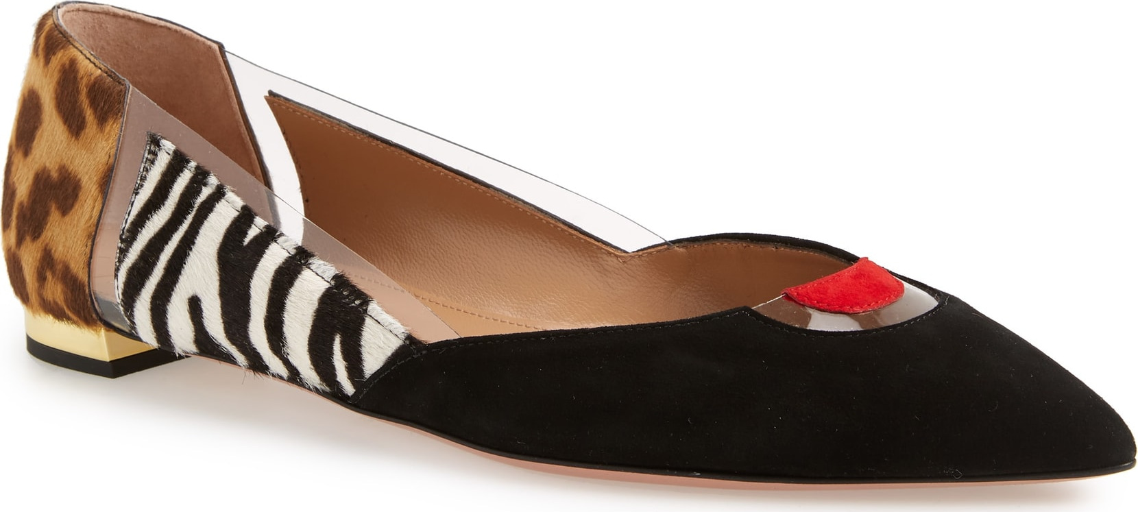 Aquazzura Fearless Animal Print Ballet Flat with Genuine Calf Hair Trim