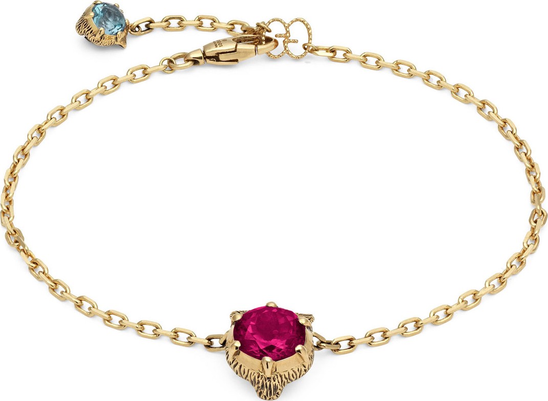 Gucci 18k Gold Le Marche des Merveilles Pink/Aqua Feline Chain Bracelet