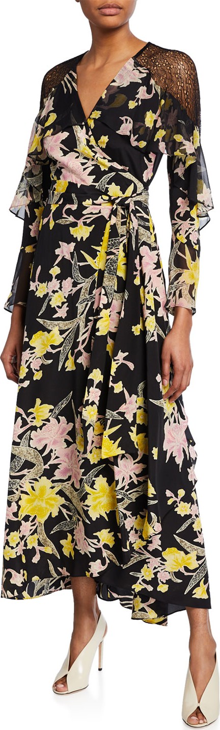 DIANE von FURSTENBERG Isla Printed Wrap Dress with Lace