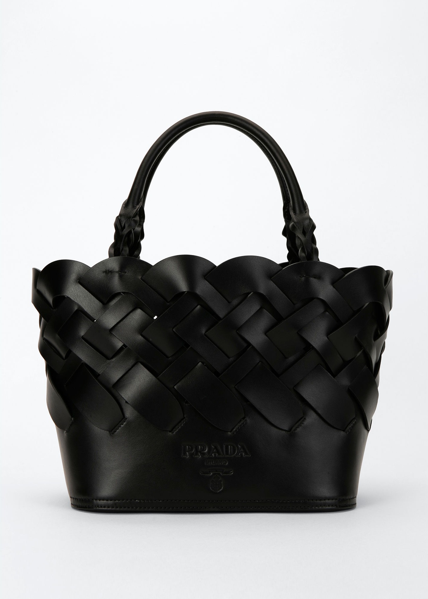 Prada Woven Leather Bucket Tote Bag