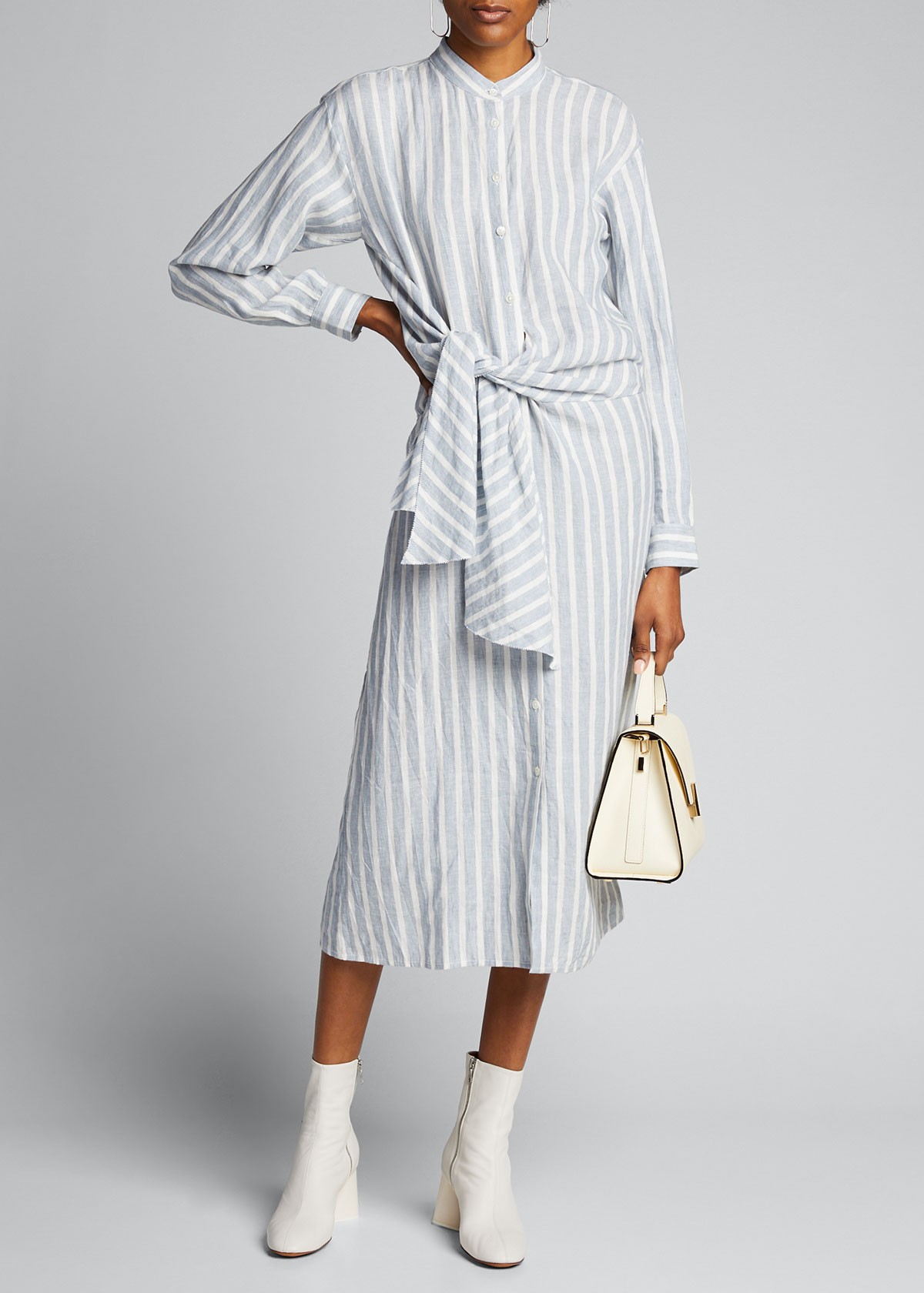 FRAME DENIM Striped Tie-Front Button-Down Dress