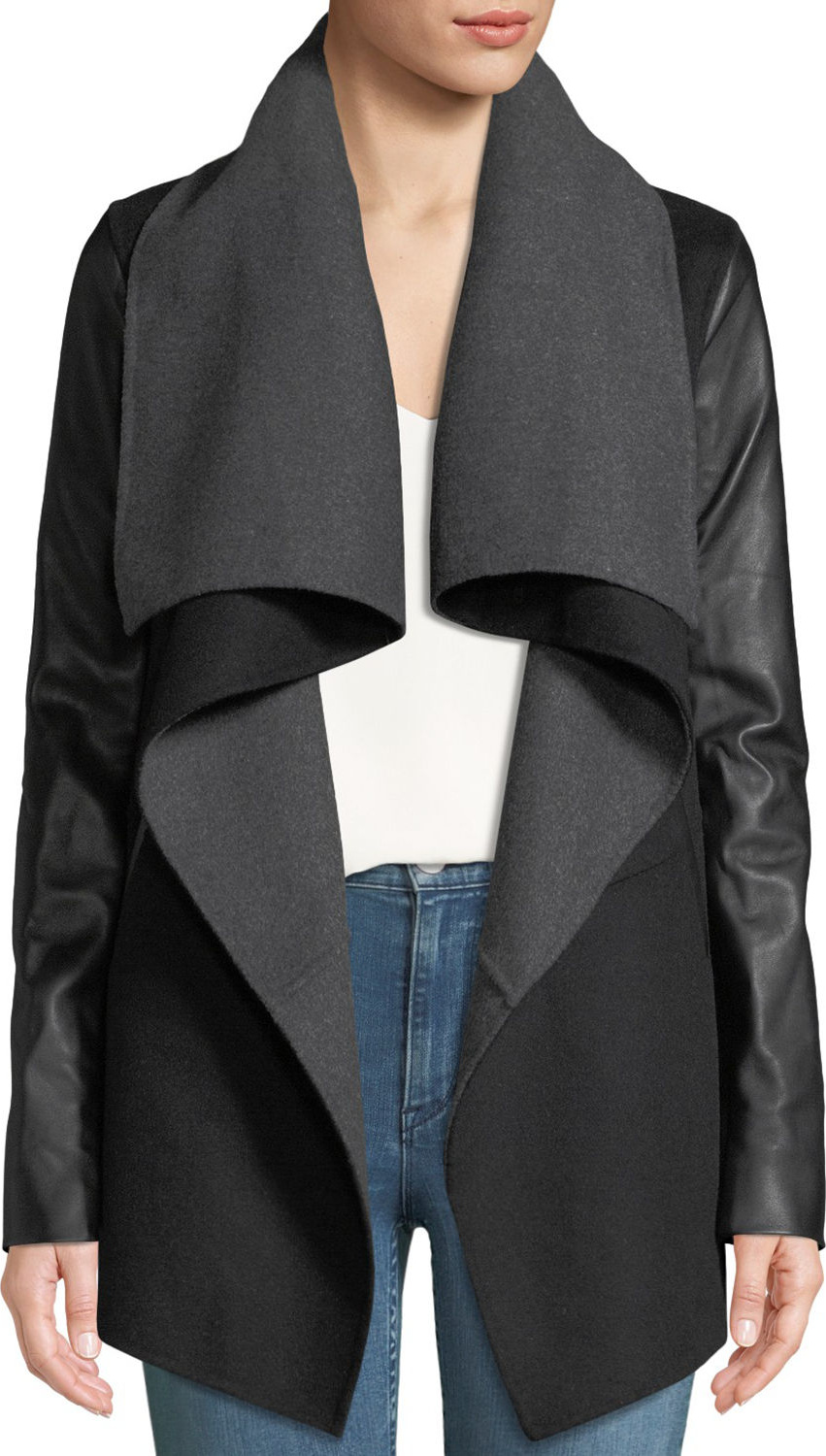 Mackage Vane Wool Coat w/ Leather Sleeves