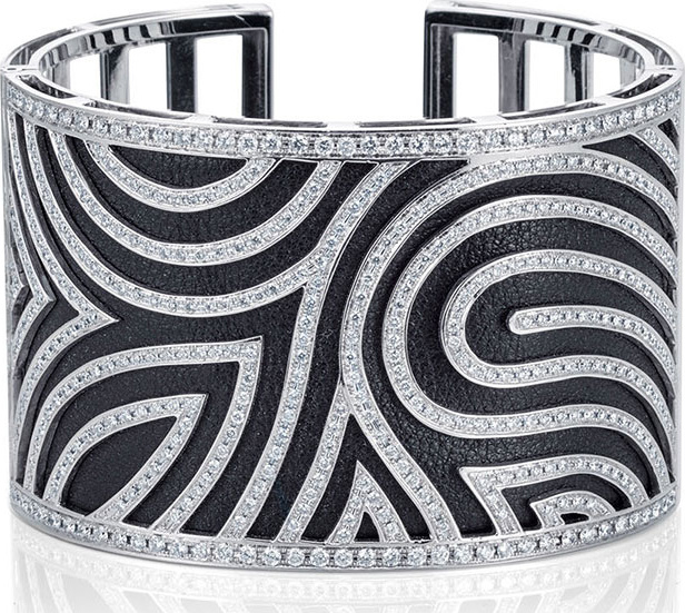 Bessa Diamond Swirl Cuff Bracelet with Leather Strap