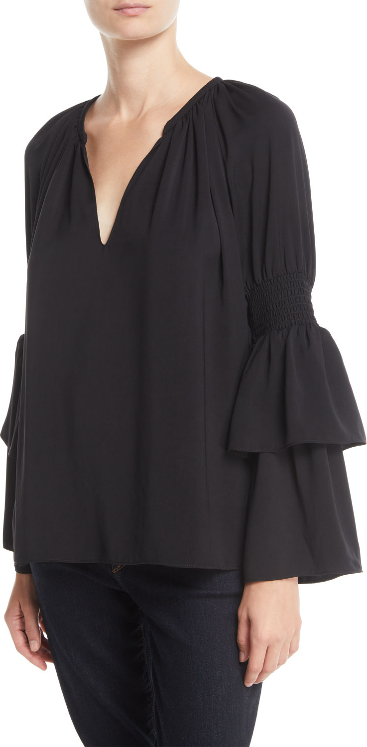 Ramy Brook Lali V-Neck Bell-Sleeve Top