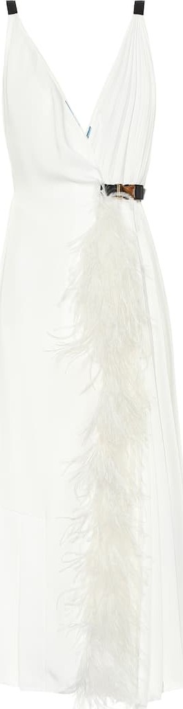 Prada Feather-trimmed silk-twill dress
