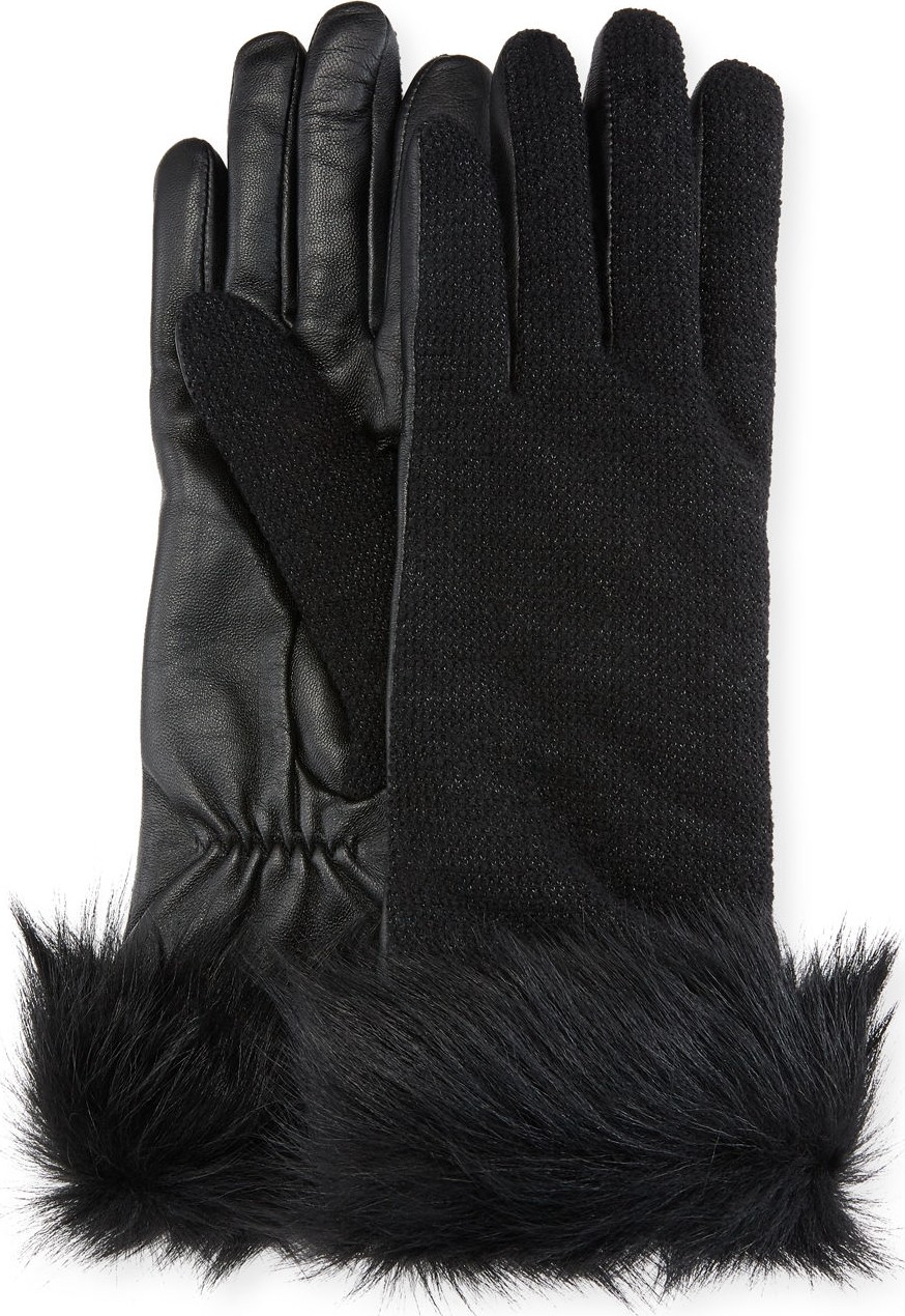 UGG Knit & Leather Gloves w/ Fur Cuffs