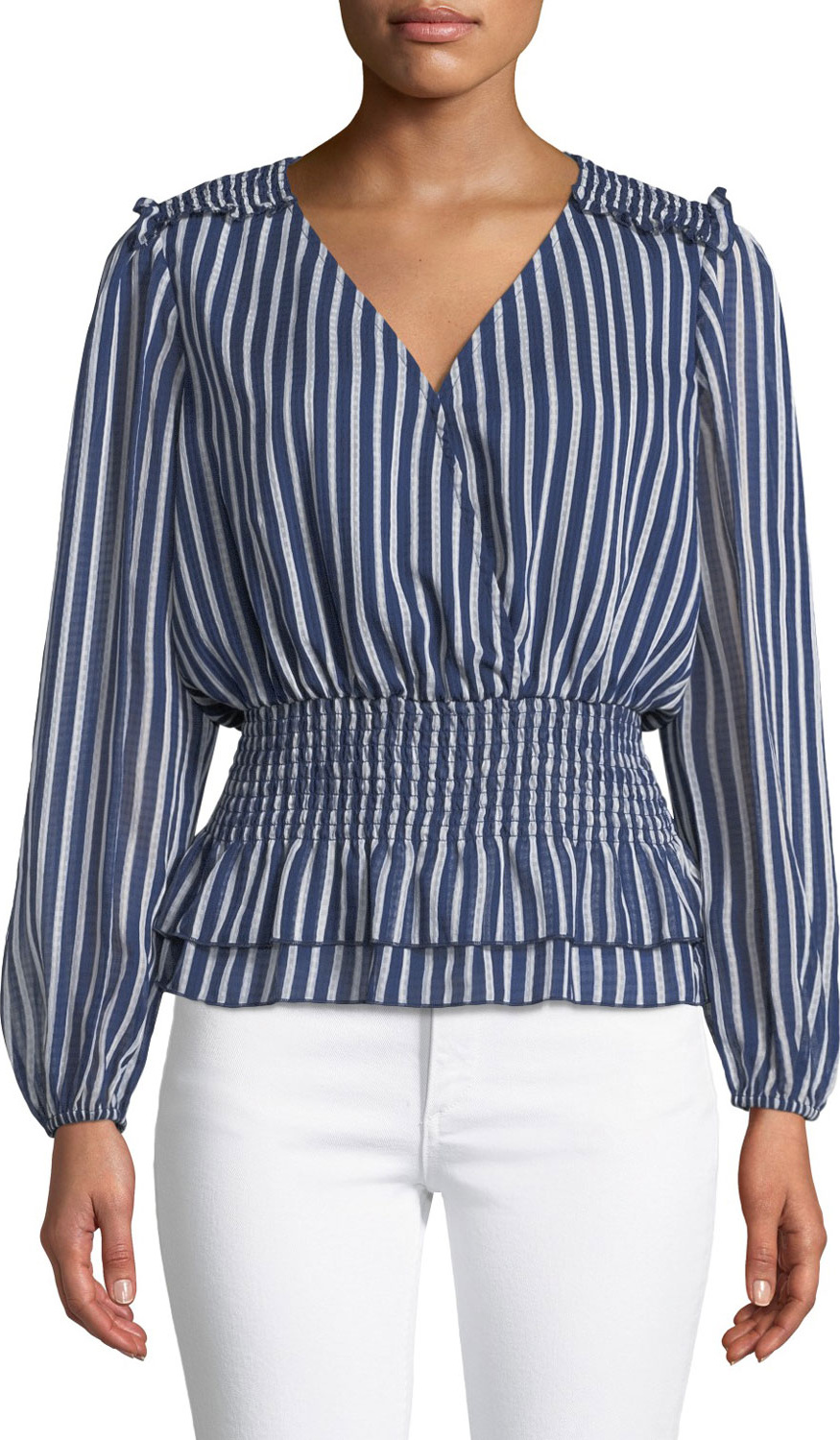 Parker Rina Striped Smocked V-Neck Top