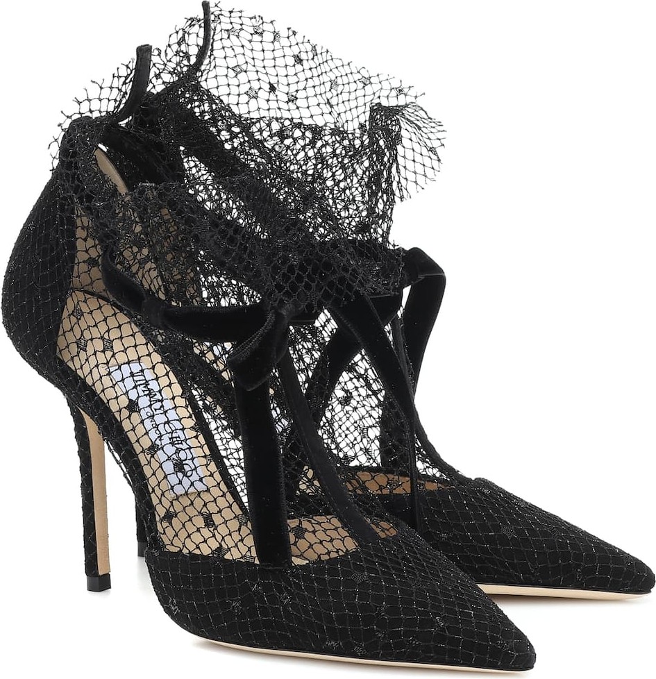 Jimmy Choo Fira 100 mesh and suede pumps
