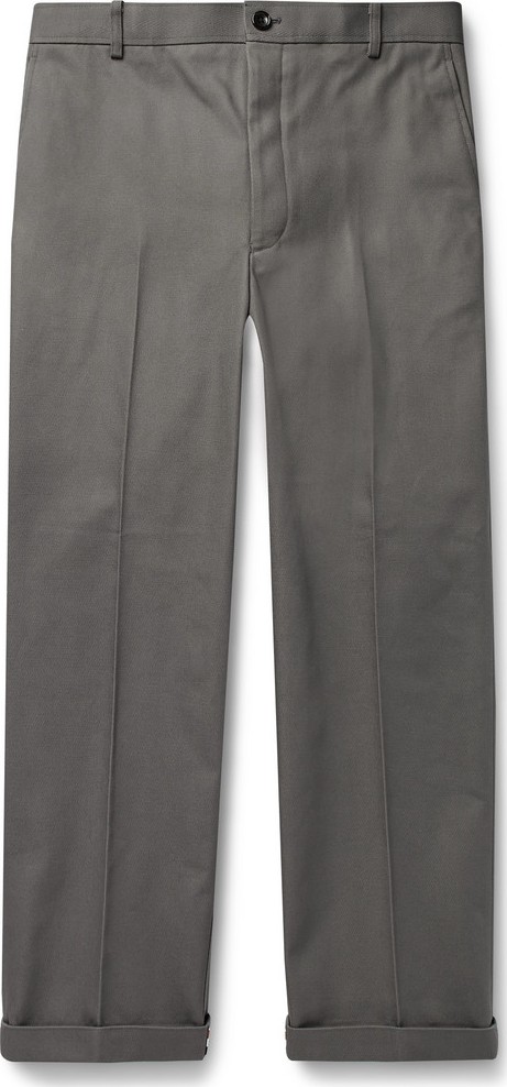Thom Browne Grey Cropped Cotton-Twill Trousers