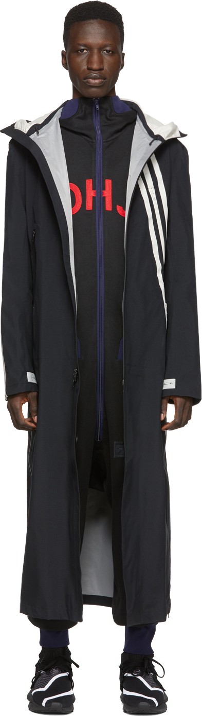 Y-3 Black & White 3 Stripe GTX Infinium Hooded Coat