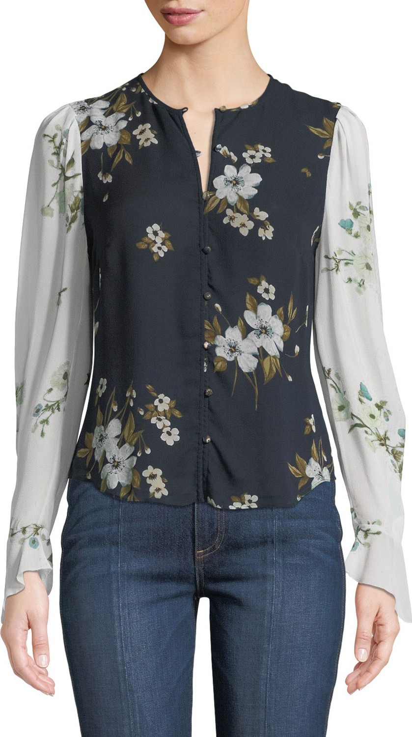 Joie Abboid Floral Silk Long-Sleeve Top