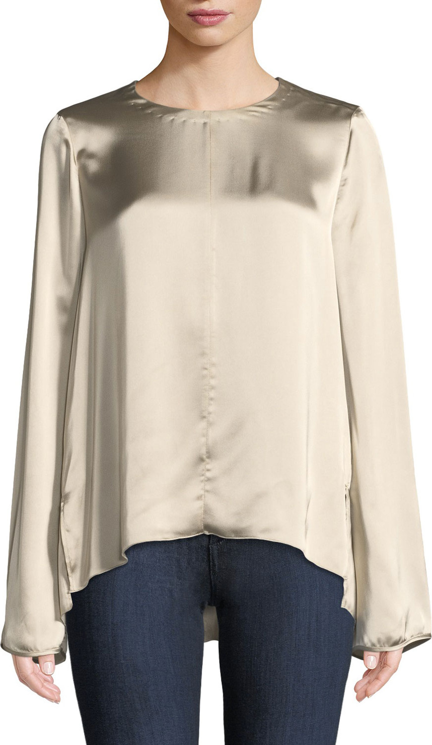 Forte Forte Fluid Satin Long-Sleeve Round-Neck Top