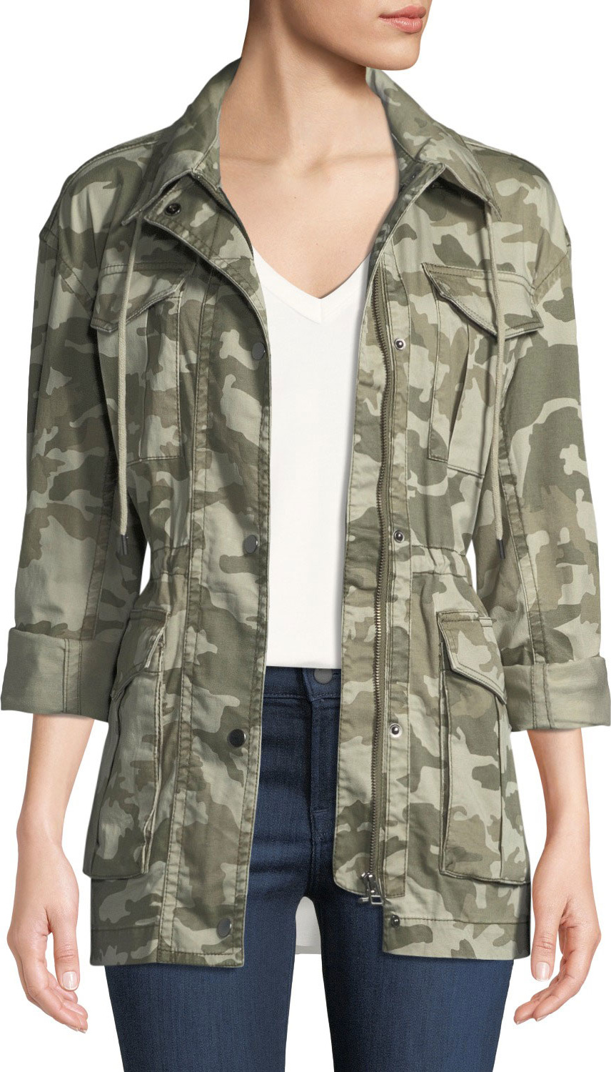 ATM Anthony Thomas Melillo Field Camo Zip-Front Utility Jacket with Stowaway Hood