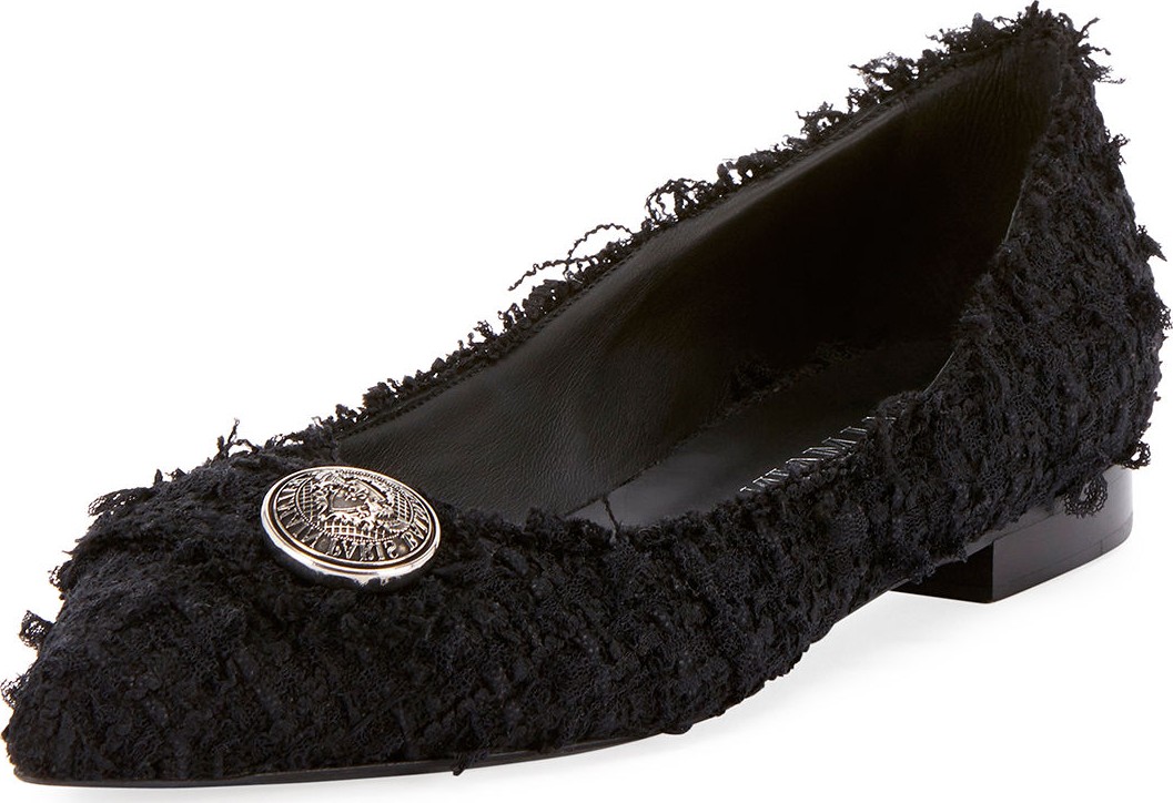 Balmain Jolie Tweed Medallion Ballet Flats