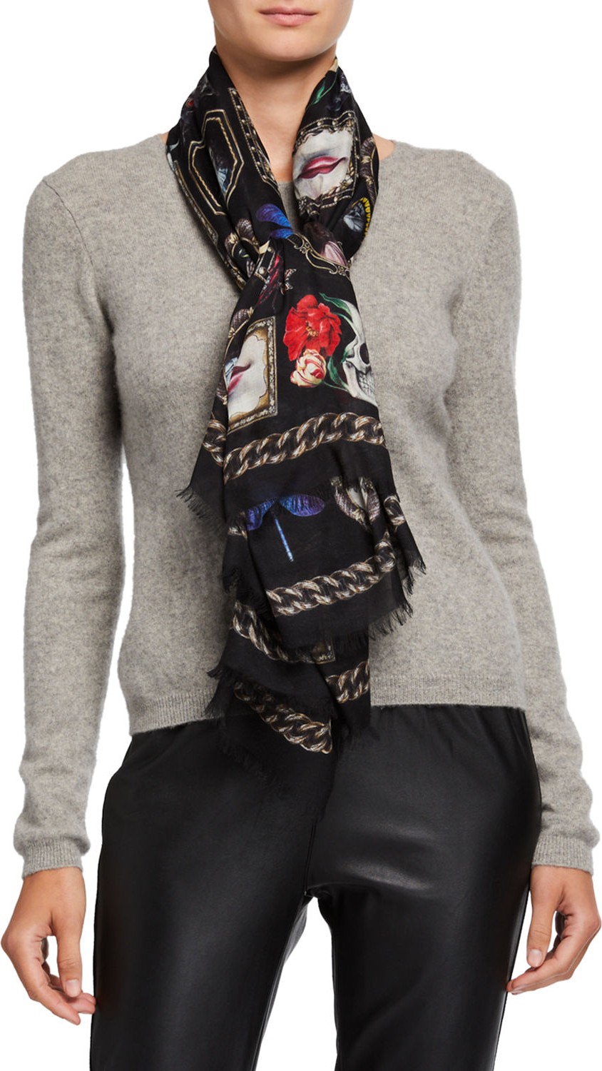 Alexander McQueen Cameo Curiosities Fringe Scarf