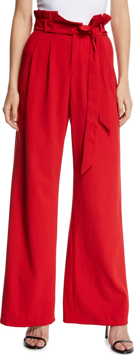 Alice + Olivia Farrel Paperbag-Waist Pleated Pants