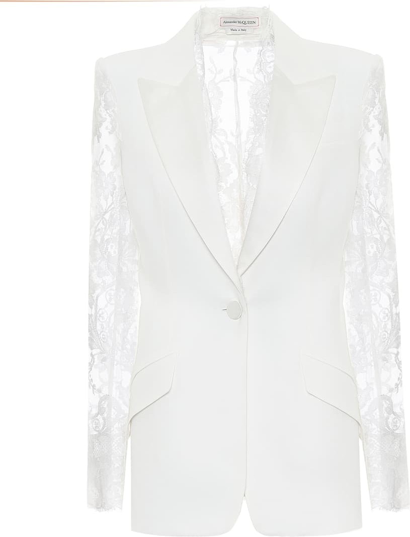 Alexander McQueen Lace-trimmed crêpe blazer