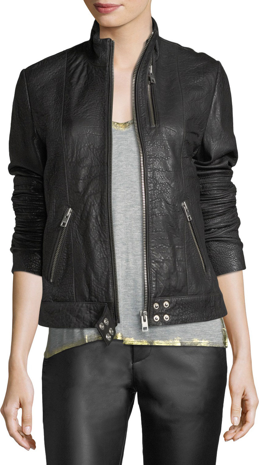 Zadig & Voltaire Loup Leather Motorcycle Jacket w/ Graphic Print