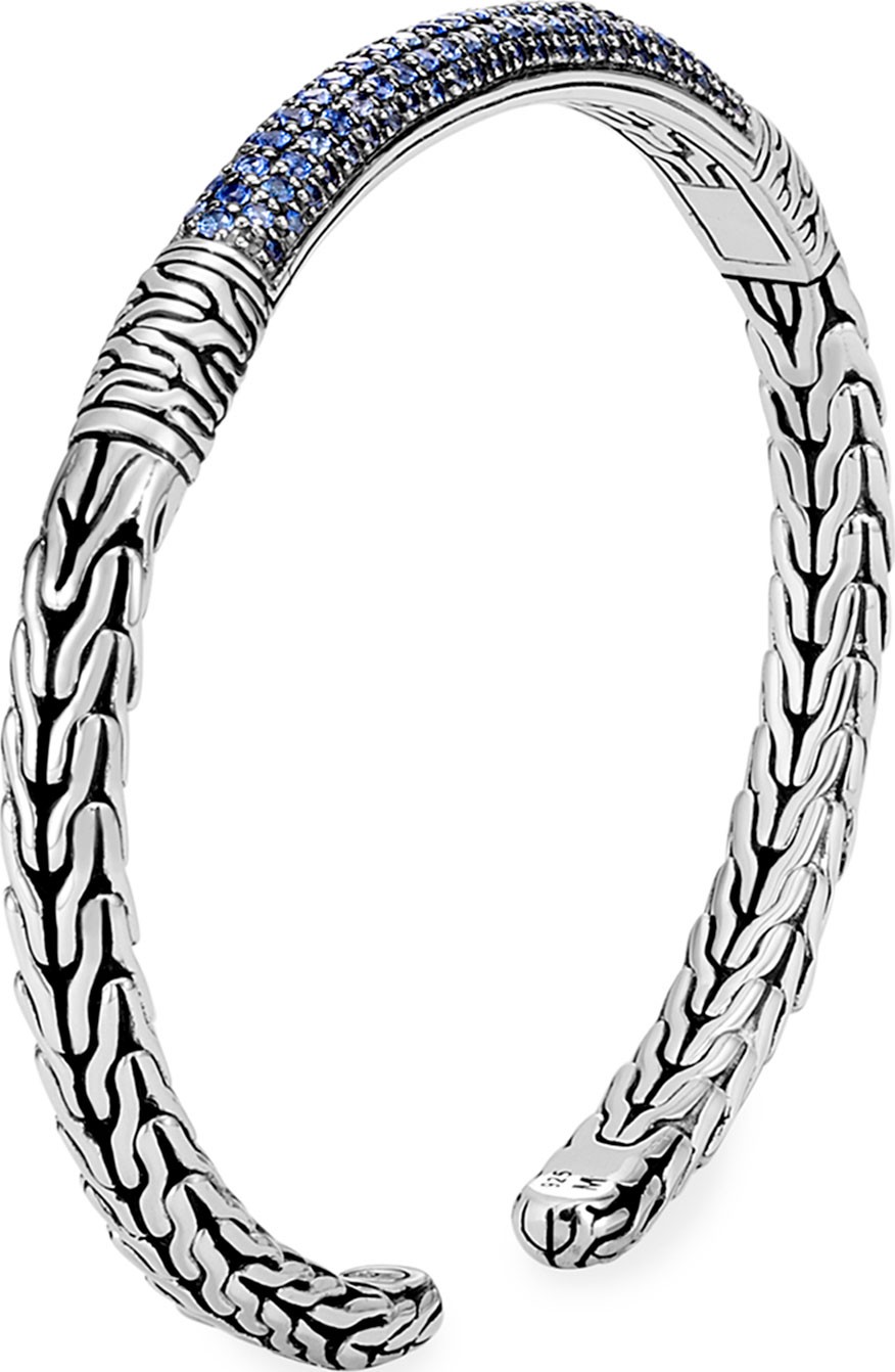 John Hardy Classic Chain Flex Cuff w/ Black Sapphires & Spinel, Size L